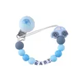Blue car silicone pacifier clip with baby beads and star design for infants - Blue Car Style