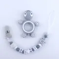 Turtle silicone teether toy with lettered pacifier clip for baby soothing and teething - Gray
