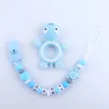 Blue turtle silicone teether set with personalized BABY beaded pacifier clip chain - Blue