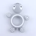Grey turtle silicone baby teether toy with ring grip and multi-texture sensory surfaces - Gray