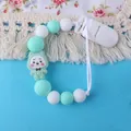 Chupetero de silicona en verde menta y blanco con una linda cuenta de gato para bebés - Verde