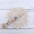 Beech wood and silicone pacifier clip with marble beads and small silver bell - Gray Pacifier Clip