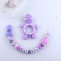 Paarse siliconen schildpad bijtring set met BABY letter fopspeenketting voor baby's - Paars