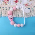 Chupetero de silicona rosa con diseño de oso y cuentas de dentición para bebés - Rosa