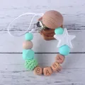 Sujeta chupete de silicona con cuentas verde menta y cubos de madera BABY para bebés - Verde