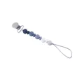 Blue and grey silicone baby pacifier clip chain with gradient beads and metal buckle - Multicolor