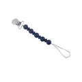 Navy blue silicone pacifier clip with round beads and durable metal fastener - Black