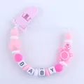 Sujeta chupetes de silicona rosa y blanco con cuentas de letras y motivo de tortuga - Estilo Tortuga (X9) / Rosa