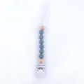 Detail view of baby pacifier clip with grey silicone beads and natural wooden accents - Dark Gray
