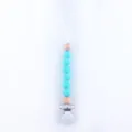 Detail of baby pacifier clip with blue silicone beads and natural wooden beads - Lake Blue