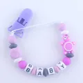 Sujeta chupetes de silicona con cuentas violetas y rosas y cubos de letras BABY - Adorno de Dibujos Animados (X9) / Púrpura