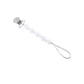 Baby pacifier clip made of pure white silicone beads with a secure metal fastener - White