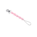Pink silicone baby pacifier clip chain with stainless steel clip and round beads - Pink