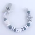 Sujetachupetes de silicona personalizado en gris y blanco con cuentas de BABY - Gris