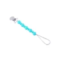 Teal silicone baby pacifier clip with round beads and metal clasp on white background - Lake Blue