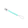 Mint green silicone baby pacifier clip with silver metal clasp and beaded safety chain - Green