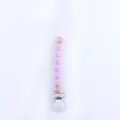 Close-up of baby pacifier clip with lavender silicone beads and natural wooden beads - Light Purple
