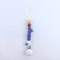 Silicone pacifier clip with colorful beads, blue bell, and secure metal fastener - Sapphire Blue