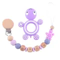 Purple silicone turtle teether with matching wooden baby bead pacifier clip - Purple