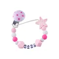 Pink star-shaped baby silicone pacifier clip chain with letter beads for teething - Pink Star