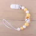 Silicone pacifier clip with white and yellow beads and cute unicorn decoration - Unicorn Yellow