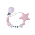 Pink star silicone baby pacifier clip with marbled beads and BABY letter charms - Pink Big Star Style