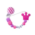 Pink and purple silicone pacifier clip with baby letter beads and a crown detail - Rose Red Crown Style
