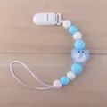 Baby pacifier clip with blue and white silicone beads and a cute elephant pendant - Blue Elephant