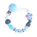Blue elephant baby pacifier clip with silicone beads and BABY letter charms - Sky Blue