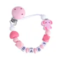 Catenella portaciuccio elefante rosa in silicone con perle e dettagli a cuore - Rosa