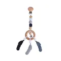 Sujetachupetes para bebé con anillo de madera, cuentas de silicona gris y plumas suaves - Negro