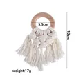 Handmade beech wood teething ring with ivory cotton cord macrame fringe for infants - Beech Style 1
