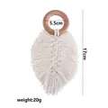 Handmade beech wood baby teether with cream leaf-shaped woven cotton macrame detail - Beech Style 6