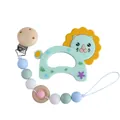 Mint green lion silicone teether with colorful wooden and silicone bead pacifier clip set - Mint Green Set