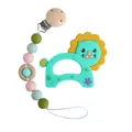 Silicone baby lion teether with colorful macaron beaded pacifier clip chain - Turquoise Green Set