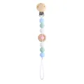 Baby pacifier clip with macaloon silicone beads and natural wood clamp for safety - Mint Green Pacifier Chain