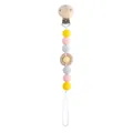 Baby pacifier clip with yellow and pink silicone beads and natural wooden clip - Orange Pacifier Chain