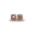 Square beech wood beads with engraved letter E for personalized DIY pacifier clips - Letter E