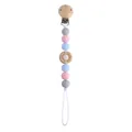 Baby pacifier clip with macaron silicone beads and natural wood ring in gray and pink - Pink Pacifier Clip