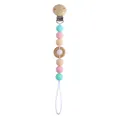 Baby pacifier clip with macaron silicone beads and natural wood ring in mint and pink - Lake Blue Pacifier Chain