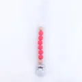 Red silicone bead pacifier clip with wooden accents for baby teething and safety - Red