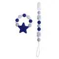 Navy blue silicone star teether bracelet and pacifier clip set for baby soothing - Royal Blue Chain And Star Teether