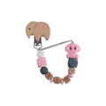 Pink beech wood elephant pacifier clip with baby silicone beads and letter beads - Pink Pacifier Clip