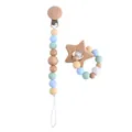 Baby pacifier clip and star beech wood teething ring with macaron silicone beads - Pentagram Star Set