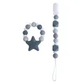 Silicone pacifier clip set with grey star teether ring in Morandi grey tones - Gray Chain And Star Teether