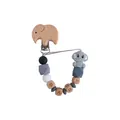 Beechwood elephant pacifier clip with BABY letters and grey silicone teething beads - Gray Pacifier Clip