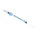 Silicone elephant baby pacifier clip with blue and grey beads spelling BABY BOY - Pacifier Clip / Blue