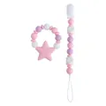 Pastel silicone baby pacifier clip set with star teether and macaron beads - Pink Chain And Star Teether