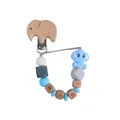 Blue elephant beech wood baby pacifier clip with silicone beads and BABY letter beads - Blue Pacifier Clip