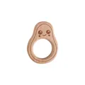 Beech wood avocado teether ring for baby gum relief with cute cartoon smiley face - Natural Wood Color
